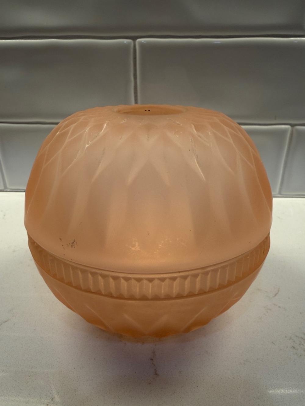 Vintage Indiana Glass Mt Vernon Candle Fairy Lamp Frosted Pink